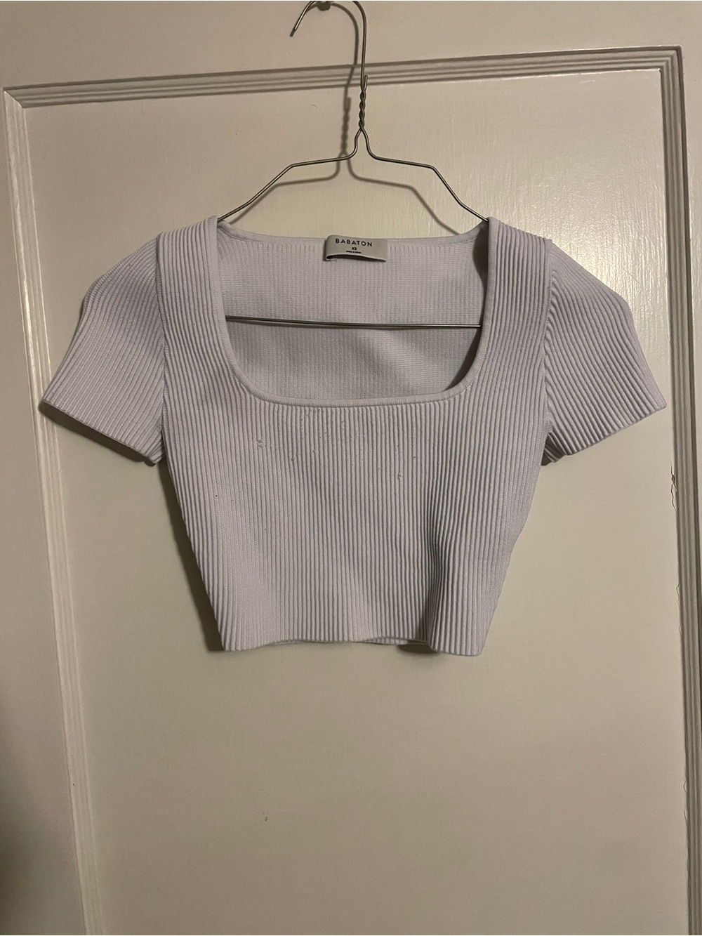 Babaton White Ribbed Square-Neck Crop Top Size XS